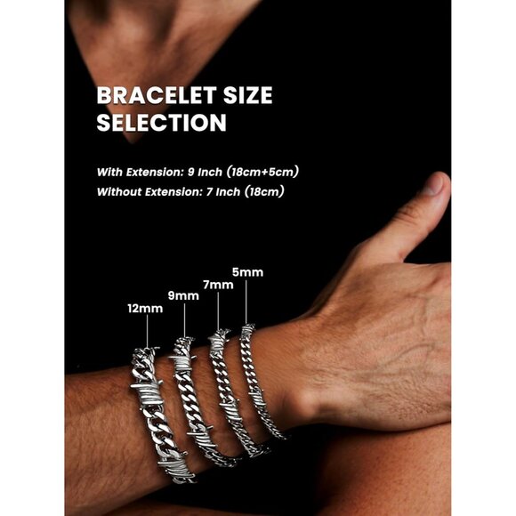 Barbed Wire Cuban Chain Bracelet 7/9mm Thick Punk Gothic for Men and Women - Picture 6 of 9